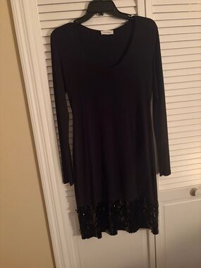 Calvin Klein Black Long Sleeve Dress with Sequin Hem